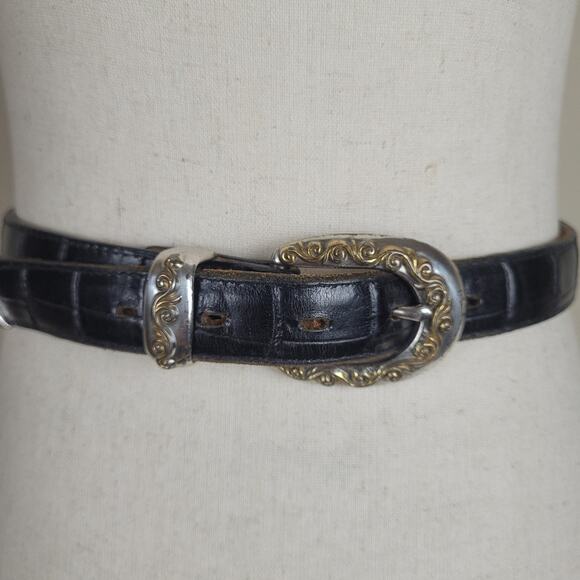 Vintage Black Leather Belt Womens Large Western Cowgirl Rodeo Croc Embossed 90s main image 5